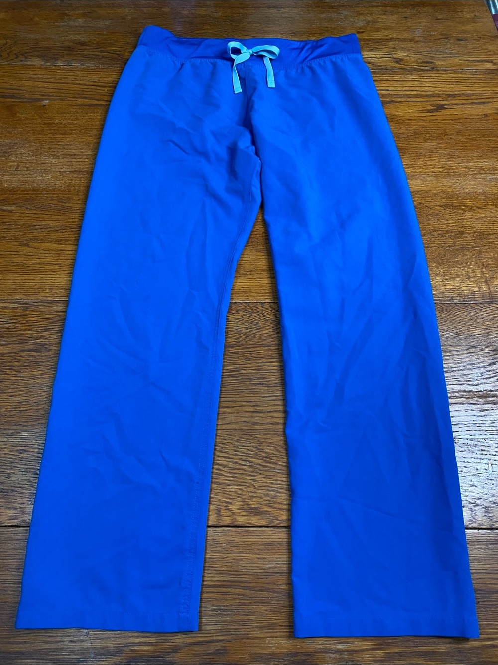 Figs Women's Straight Leg Scrub Pants in Royal Blue with Light Blue Drawstring